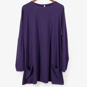 Misslook Oversized Tunic Top Purple 2XL Pockets Scandi Minimal Comfort
